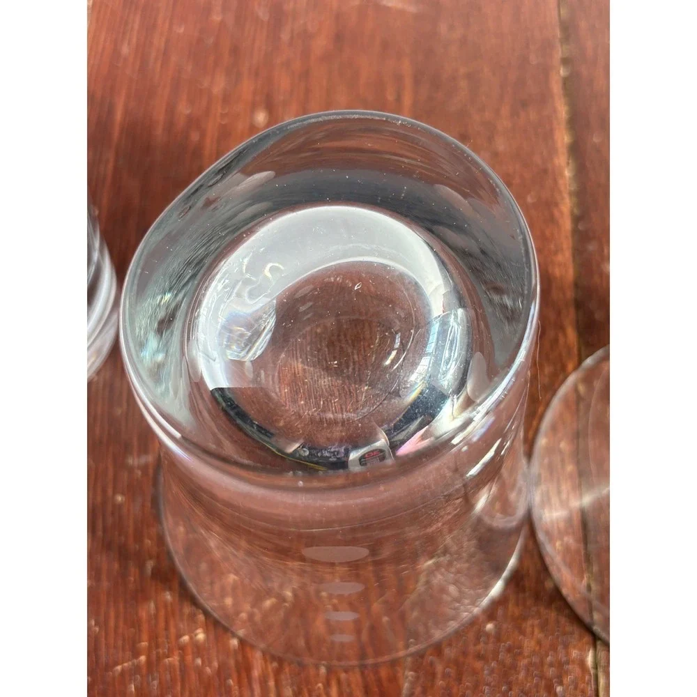 Set of 4 Etched Glass Juice Tumblers Mismatched‎ Dots Stripes Swirl Clear 4 inch